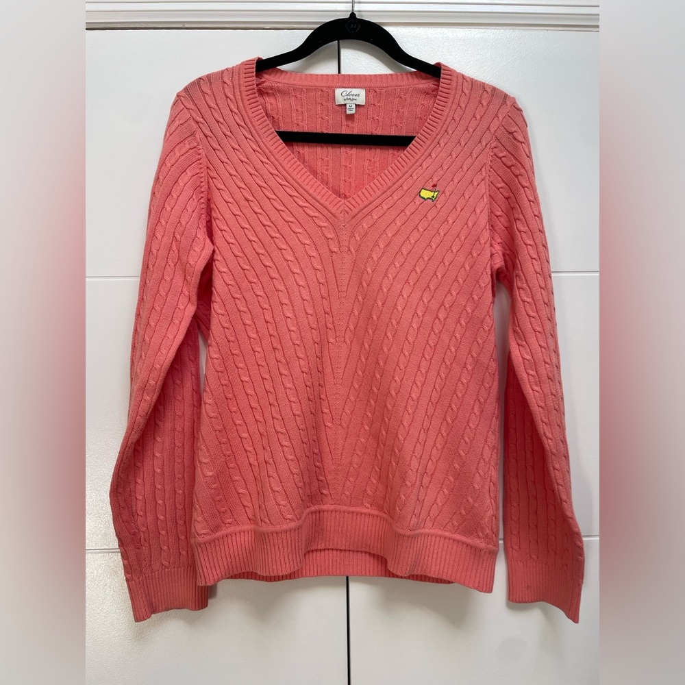Bobby Jones The Masters Golf Cable knit V-Neck Sweater Sz M Peach Orange womens